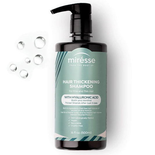 MIRESSE Thickening Shampoo with Hyaluronic Acid, Biotin & Menthol For Men & Women - Formulated For Fine and Thin Hair. Clinically Proven Thicker Strands on Continuous Use - 16.9 oz (500ml)