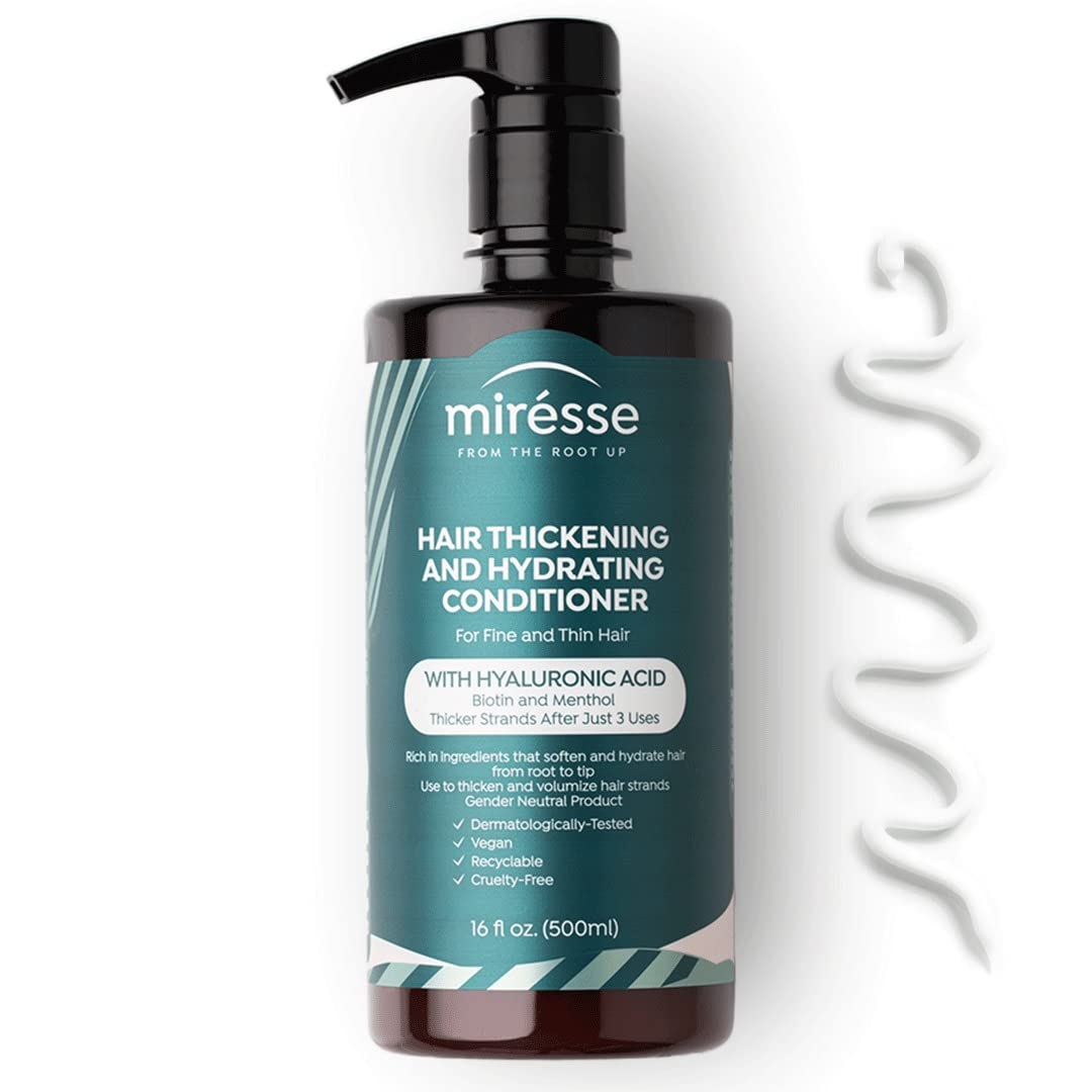 MIRESSE Thickening and Hydrating Conditioner with Hyaluronic Acid, Biotin & Menthol For Men & Women - For Fine and Thin Hair. Clinically Proven Thicker Strands on Continuous Use - 16.9oz (500ml)