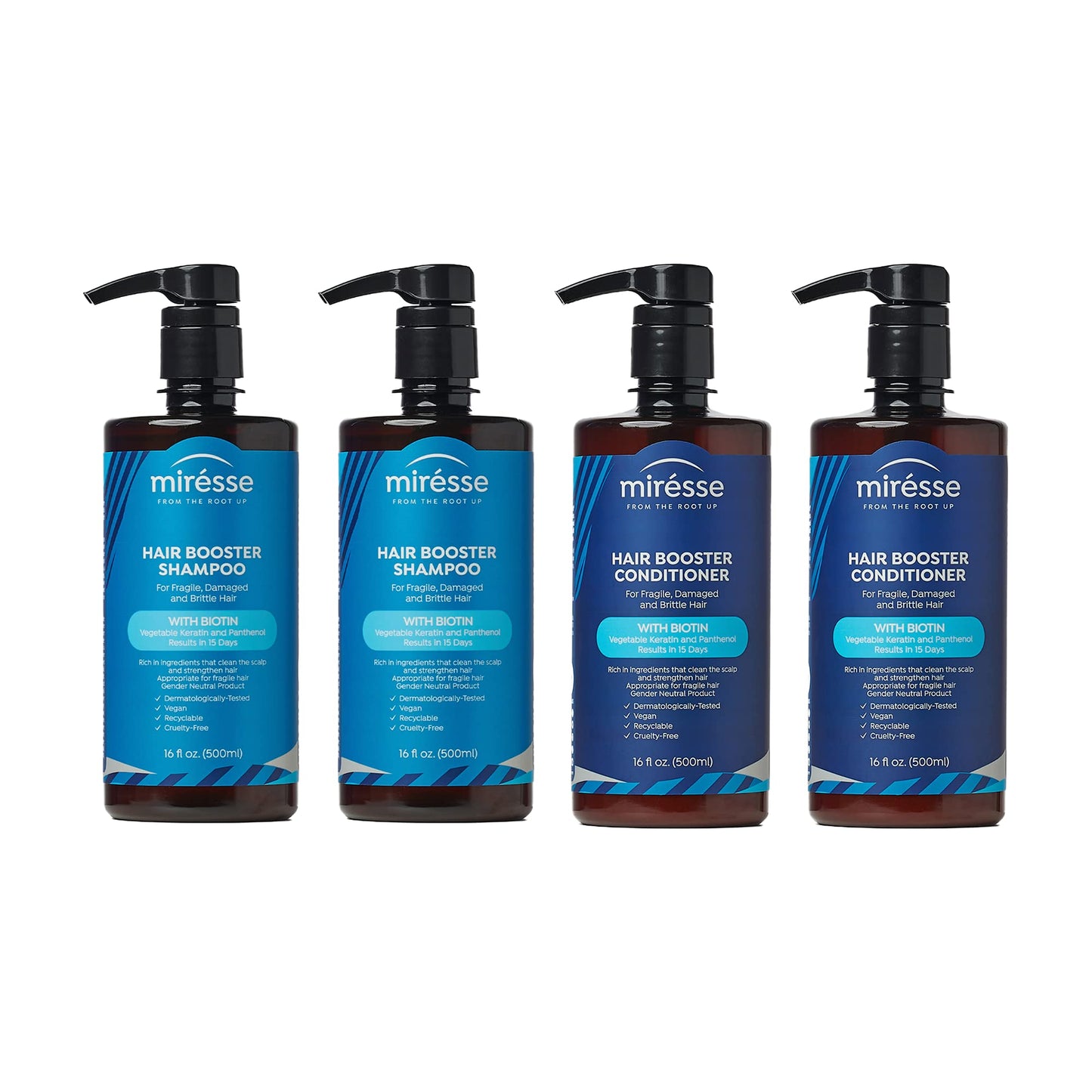 MIRÉSSE - Pack of 4 Booster (2 Shampoos + 2 Conditioners) - Tonic for Oily Hair - Biotin Treatment - Vegan and Cruelty-Free - Proven Result - 64 Fl oz